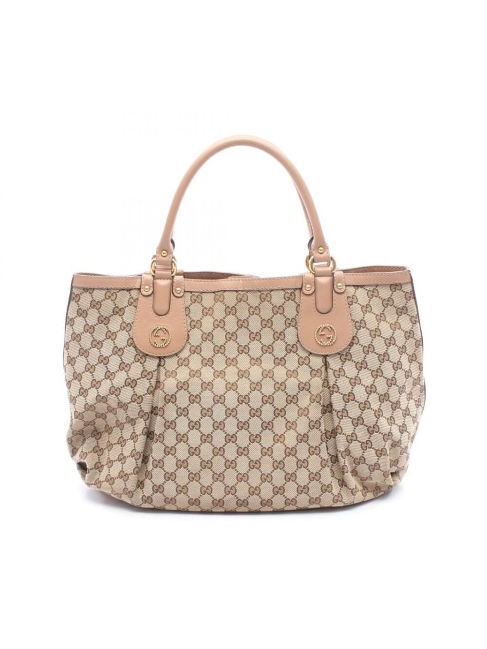 Gucci Handbag Scarlet Brown Pink Beige Canvas Leather Tote